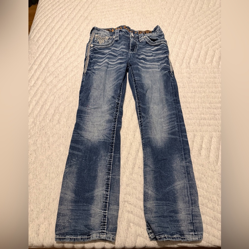 Rock Revival Distressed Blue Flare Jeans